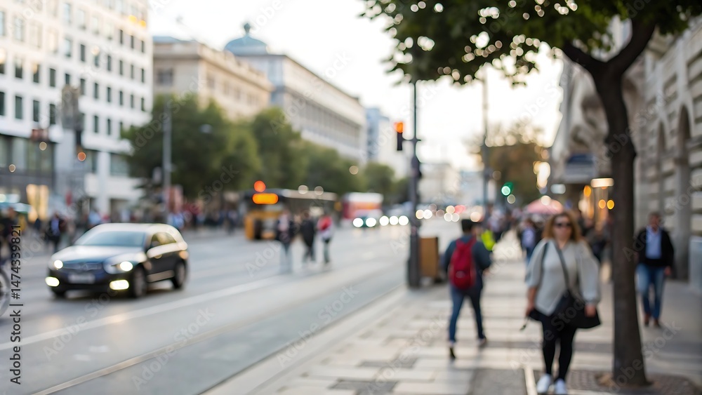 City street scene with people vehicles and blur background urban environment dynamic view City street scene with people vehicles and blur background urban environment dynamic view