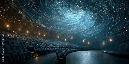 Modern auditorium with a starry ceiling design creates an immersive experience for audience members attending a performance at night