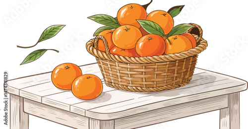 Mandarin Illustration vector design, Mandarin in basket on table in white background vector design