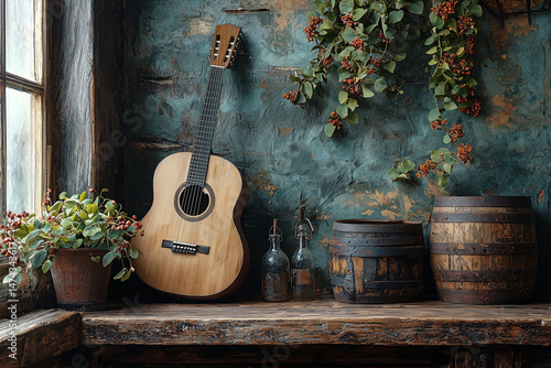 Wallpaper Mural acoustic guitar on the wall Torontodigital.ca