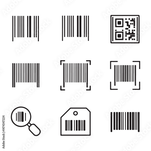 Barcode Icon Set. Collection of Barcode and QR Code Icons
