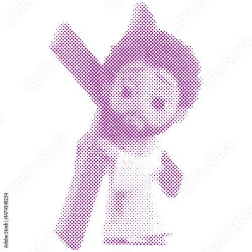 A cartoon man acting as Jesus Christ carrying the cross in halftone retro modern