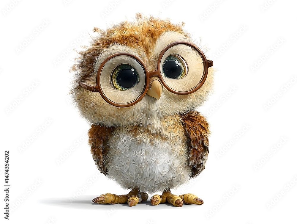 Naklejka premium Wise 3D Cartoon Owl with Glasses
