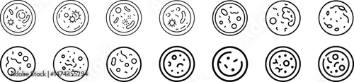Petri dish with bacterial culture icon representing microbiology research, laboratory testing, germ growth, scientific experiment, and biological analysis in medical and science fields