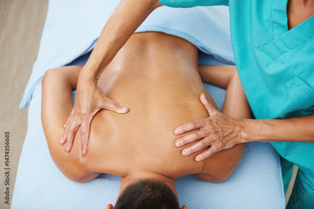 Fototapeta premium Relaxing Back Massage Therapeutic Touch for Pain Relief and Wellness