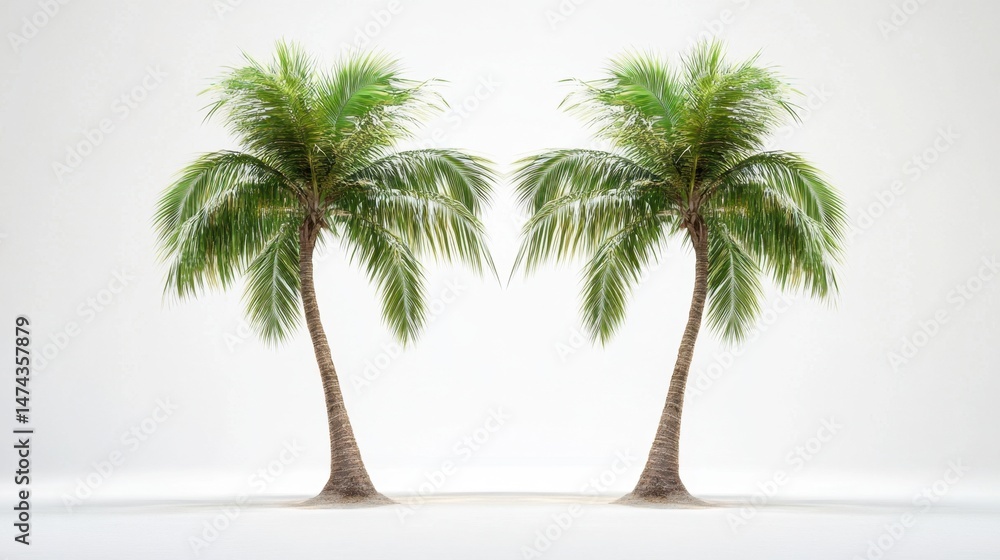 Fototapeta premium Twin tropical palm trees side by side, cut out cleanly with full foliage