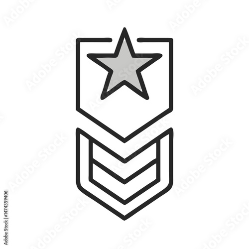 Minimal military chevron rank icon with star in gray outline