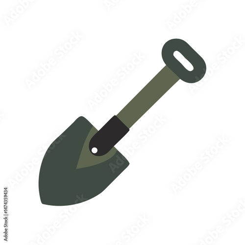 Flat cartoon shovel with dark blade and green handle