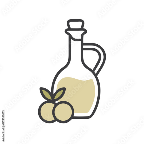 Olive oil bottle with outline style in cartoon vector
