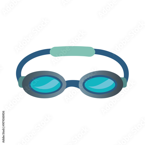 Dark blue swimming goggles in cartoon flat style