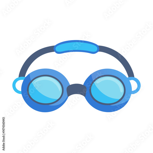 Blue swim goggles with strap in cartoon flat vector style