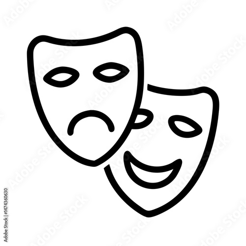Outline comedy and tragedy theater masks in black vector style
