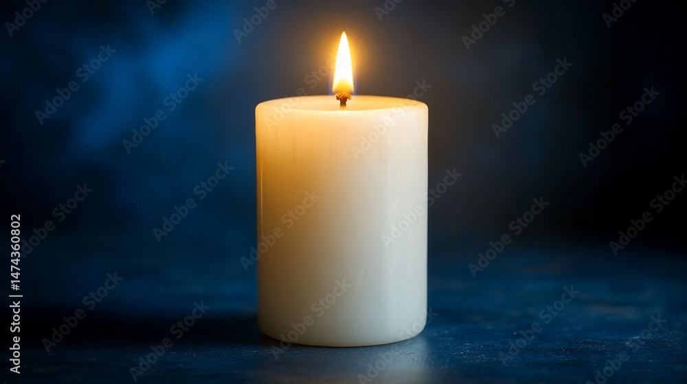 Single, warm, glowing candle on dark surface Single, warm, glowing candle on dark surface