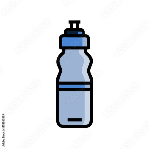 Blue plastic water bottle in cartoon flat vector style