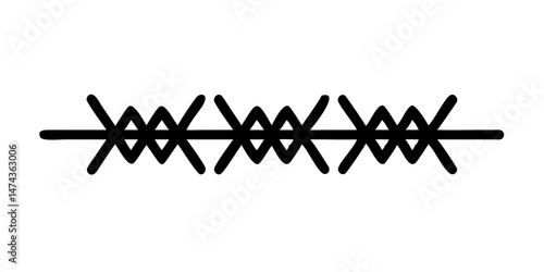 Single strand of barbed wire in black outline icon style