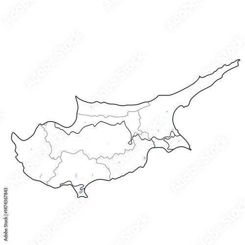 Map of Cyprus with country and regions borders and with water reservoirs 