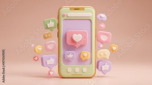 Colorful Phone with Social Media Icons and Notifications