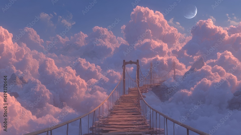 Fototapeta premium Dreamy Bridge Connecting Clouds and Sky in Ethereal Afterlife Atmosphere