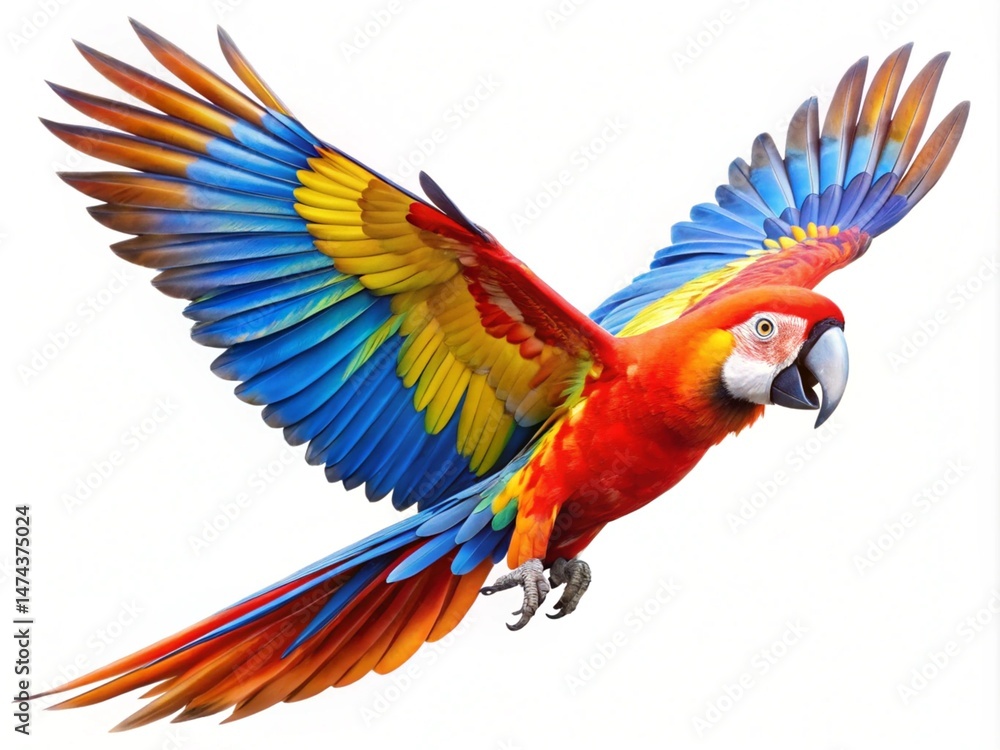 Fototapeta premium Colorful Flying Parrot On White Background 