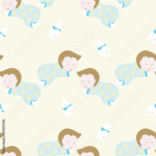Cute baby sleep pattern for fabric and background, seamless pattern.