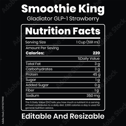 Nutrition Facts, Nutrition Label, Smoothie King Nutrition Facts, Nutrition Facts Label, Gladiator GLP-1 Strawberry