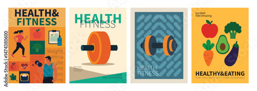 Healthy & Fitness: A vibrant collection of health and fitness posters showcases a variety of elements. From exercise and nutrition to the importance of healthy eating and a fit lifestyle.