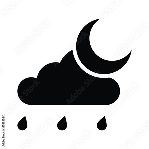 A crescent moon with rain droplets for rainy nighttime weather