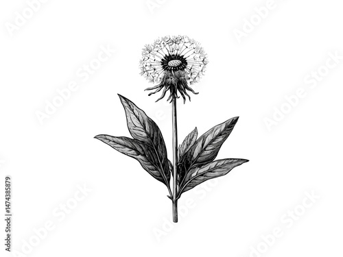Wallpaper Mural Hand-drawn vintage dandelion sketch, engraved flower art, botanical retro print, nature decor, black line drawing, antique floral engraving, trendy bloom illustration, retro wall art, Torontodigital.ca