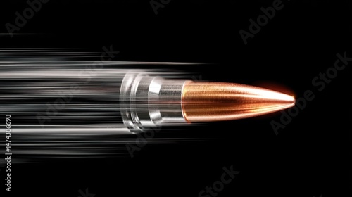 Wallpaper Mural A realistic depiction of a bullet flying swiftly through the air, demonstrating its aerodynamic design and motion. The image focuses on the interplay of speed and precision in a dark environment Torontodigital.ca