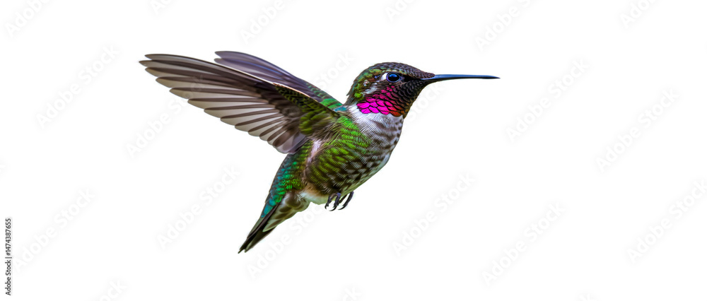 Obraz premium Stunning ruby throated hummingbird displaying magnificent plumage isolated on a white background