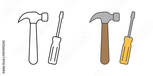 Simple repair icon – hammer and screwdriver, symbolizing basic DIY maintenance, home repair, and handy tool use.