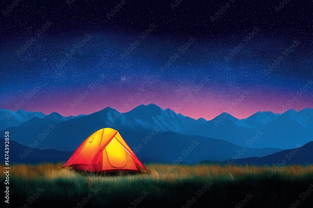 Camping starry night sky with mountains Camping starry night sky with mountains