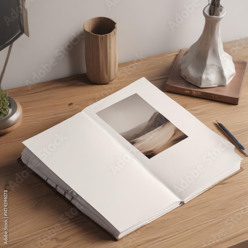 Blank photo album mockup, open and ready for your images , minimal, cardstock, memories