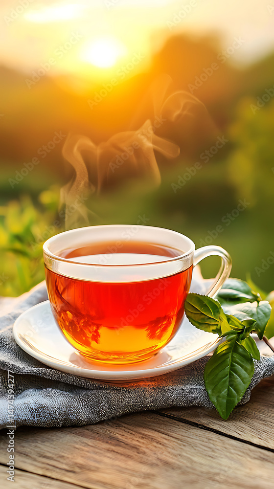 Sunset Tea with Warm Drink, and Outdoor Relaxation. Sunset Tea with Warm Drink, and Outdoor Relaxation.