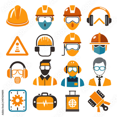 Safety equipment and professional avatars for industrial occupation concept