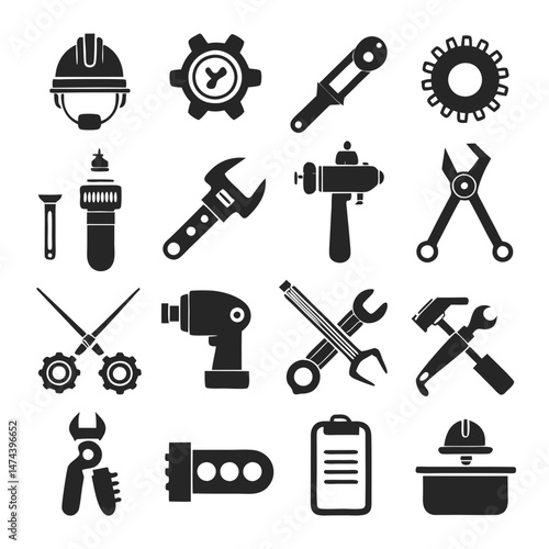 Silhouetted mechanic's tools representing automotive repair and construction