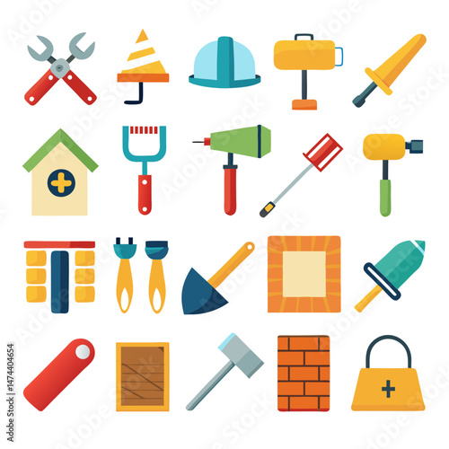 Construction tools set with building materials and home improvement