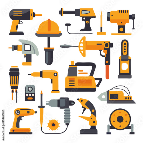 Flat vector construction tools illustration on white background