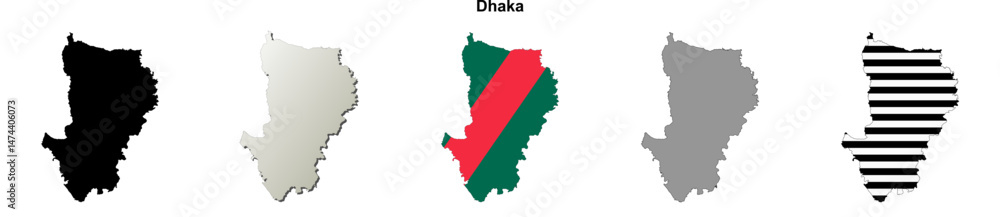 Fototapeta premium Dhaka division blank outline map set