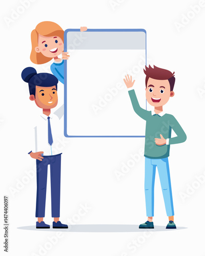 Three Diverse Children Presenting a Blank Whiteboard for Advertisement or Announcement