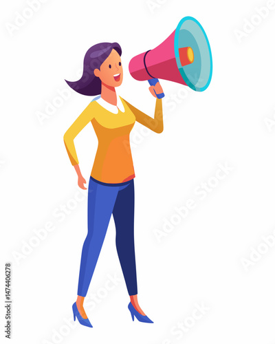 Young Woman Announcing Important News with a Pink Megaphone