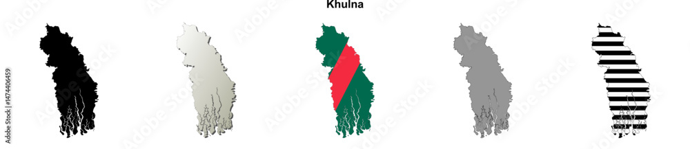 Fototapeta premium Khulna division blank outline map set