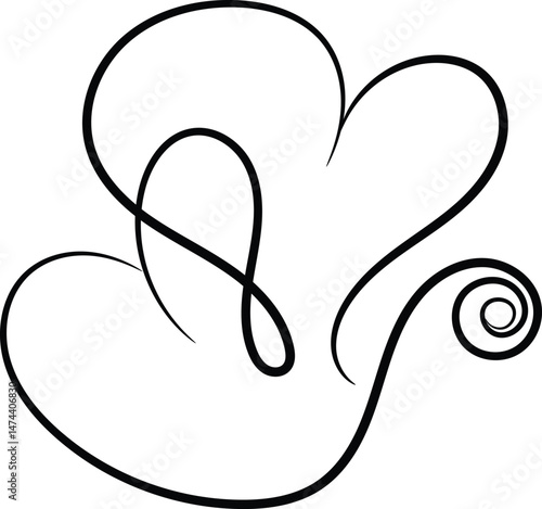 Abstract Black Line Art Design Two Intertwined Hearts with Swirl