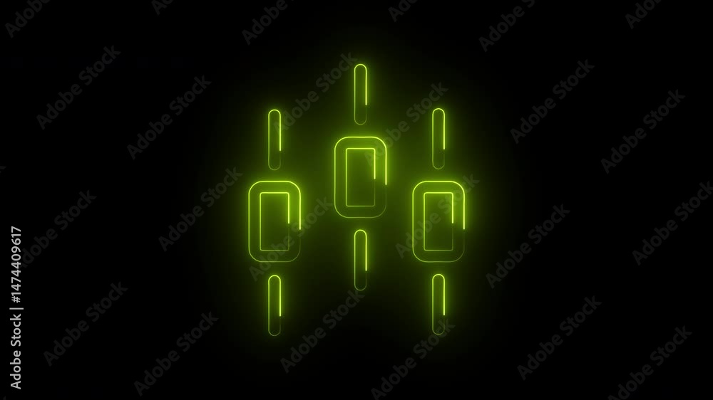 Glowing neon green icon loop animation, glowing neon logo animation video on black background, with alpha.