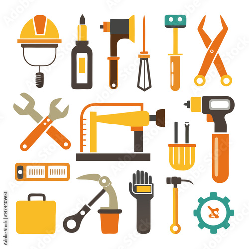 Diverse set of construction tools and equipment illustration
