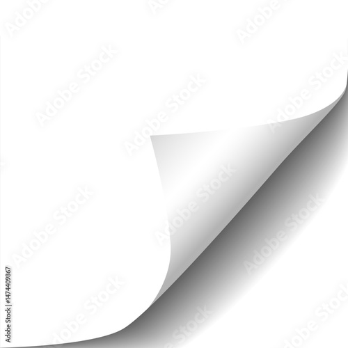 Vector realistic rolled corner of a paper with shadow isolated on transparent background