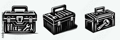 Toolbox. Construction Tools Builder Repair Renovation Worker Clipart Line Art Vector Illustration. Essential collection implement arsenal a depot of device gear & equipment for any.