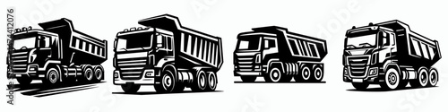 Tipper Truck. Construction Tools Builder Repair Renovation Worker Clipart Line Art Vector Illustration. Heavy dumper vehicle haulage material carrier for granular cargo.