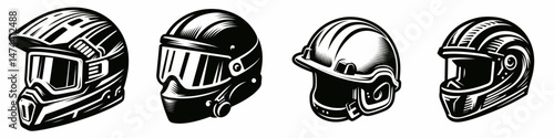 Safety Helmet. Construction Tools Builder Repair Renovation Worker Clipart Line Art Vector Illustration. Protective headgear safeguard workplace injury prevention.