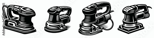 Power Sander. Construction Tools Builder Repair Renovation Worker Clipart Line Art Vector Illustration. Electric abrasive instrument for home improvement projects at workbench.